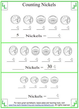 Counting Money For Kids - Nickel Worksheets