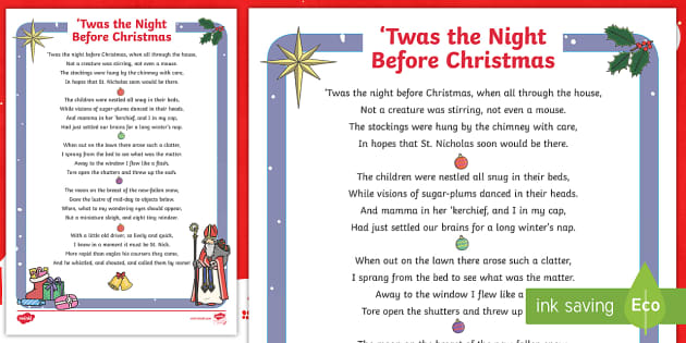 The Night Before Christmas Poem Printable &  Footprint Mouse Craft ...