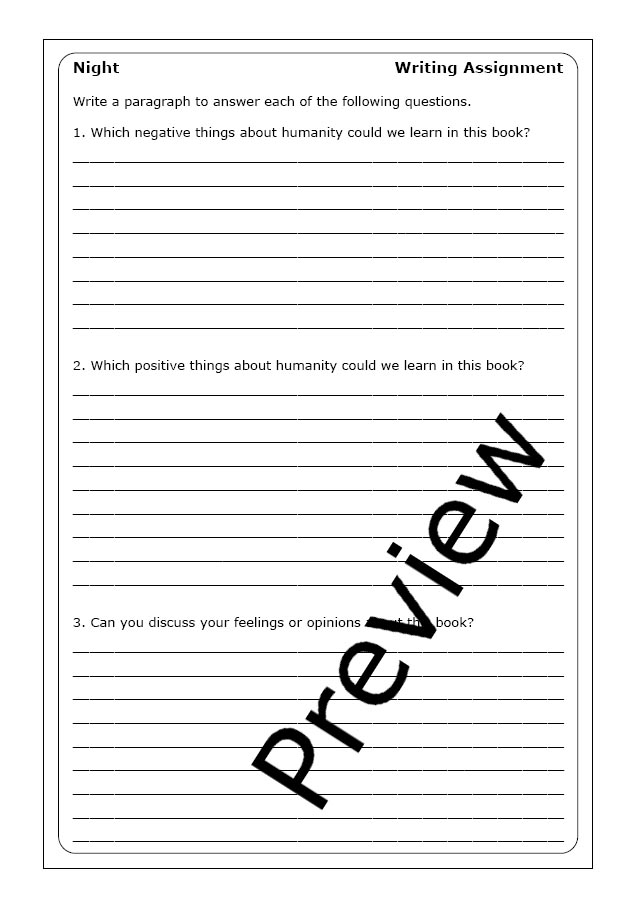 night by elie wiesel worksheet