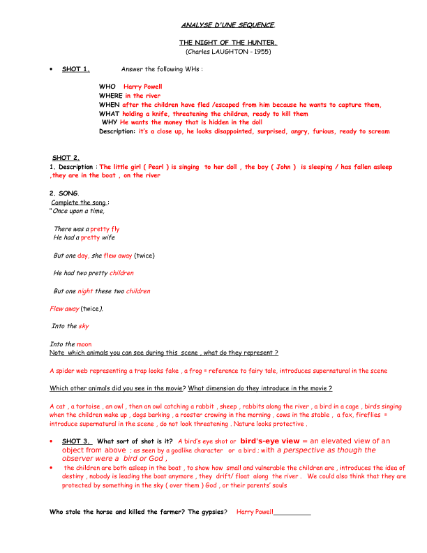 night worksheet answers