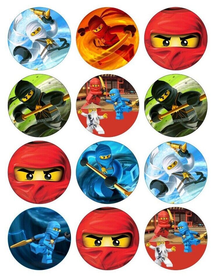 BIRTHDAY THEMED PARTY NINJAGO 12 x edible Cake cupcake toppers A4 ...