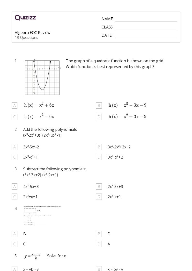 50+ algebra worksheets for 9th Grade on Quizizz | Free &  Printable