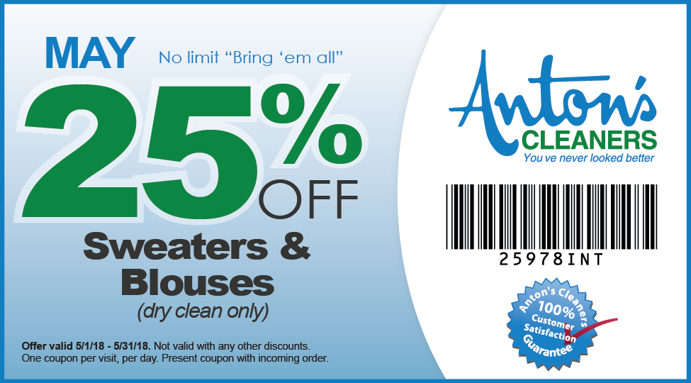 May Monthly Coupon - Antons Cleaners : Antons Cleaners