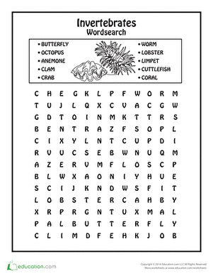 Animal Word Search: No Bones! | Worksheet 