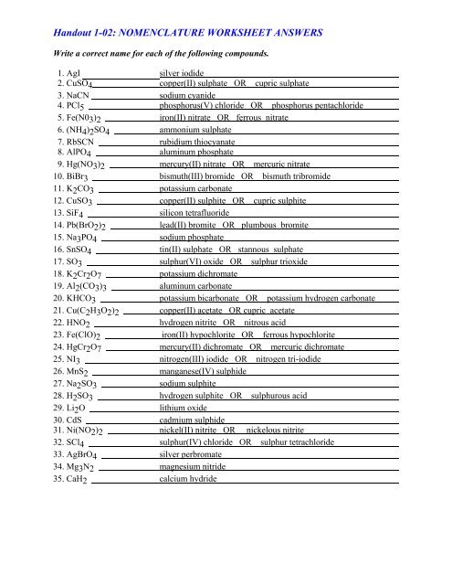 nomenclature worksheet 1 answers