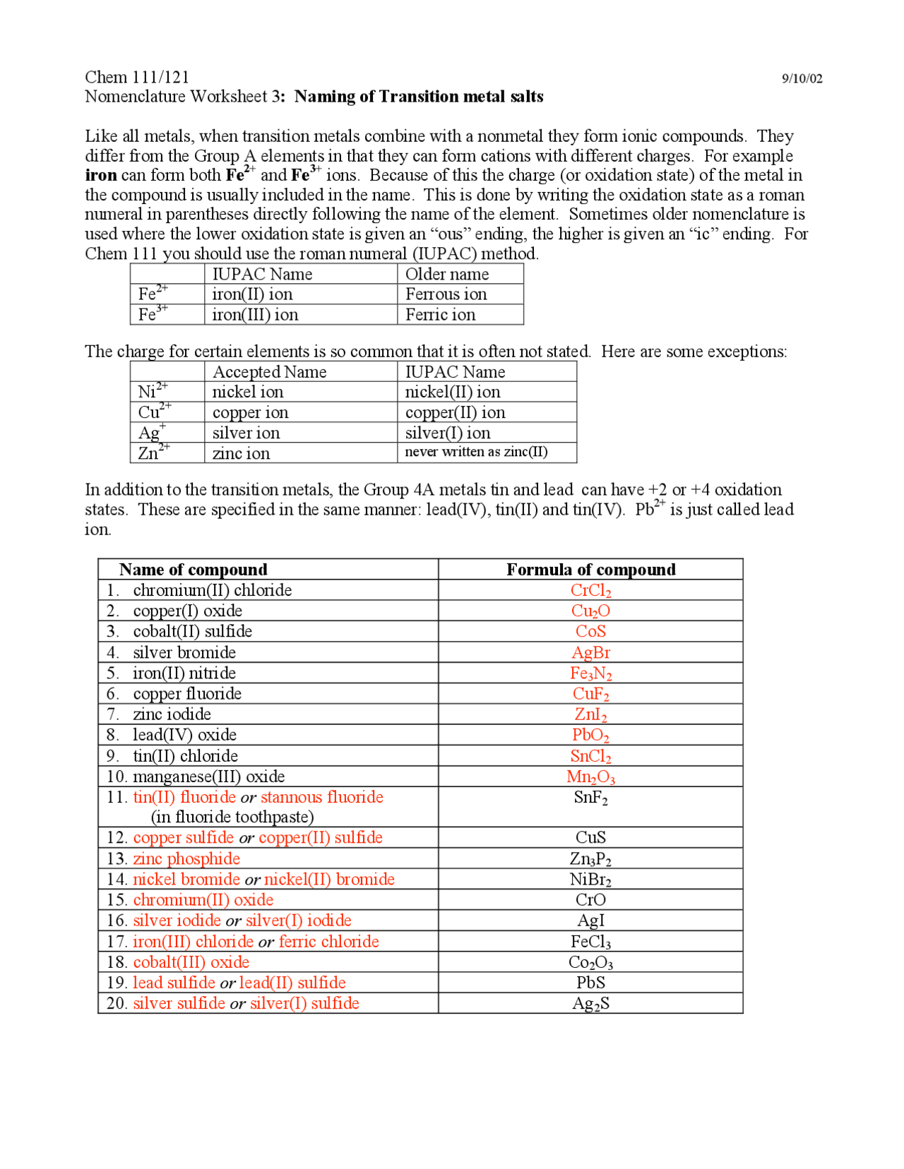 nomenclature worksheet 1