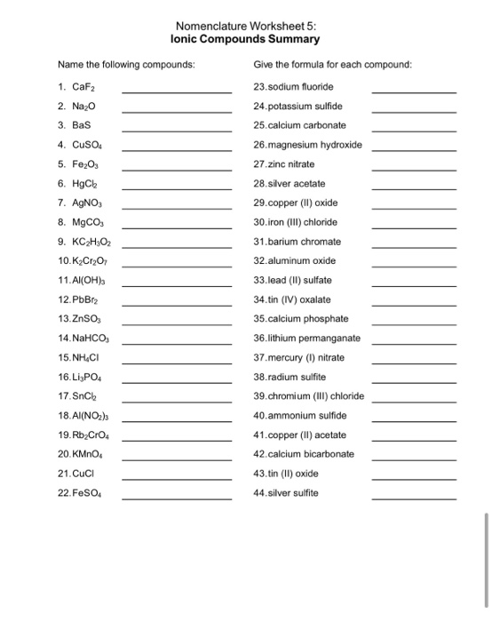 nomenclature worksheet 1