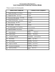 nomenclature worksheet 3 ionic compounds containing polyatomic ions