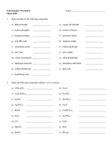 Nomenclature Worksheet Worksheet for 9th - 12th Grade | Lesson Planet