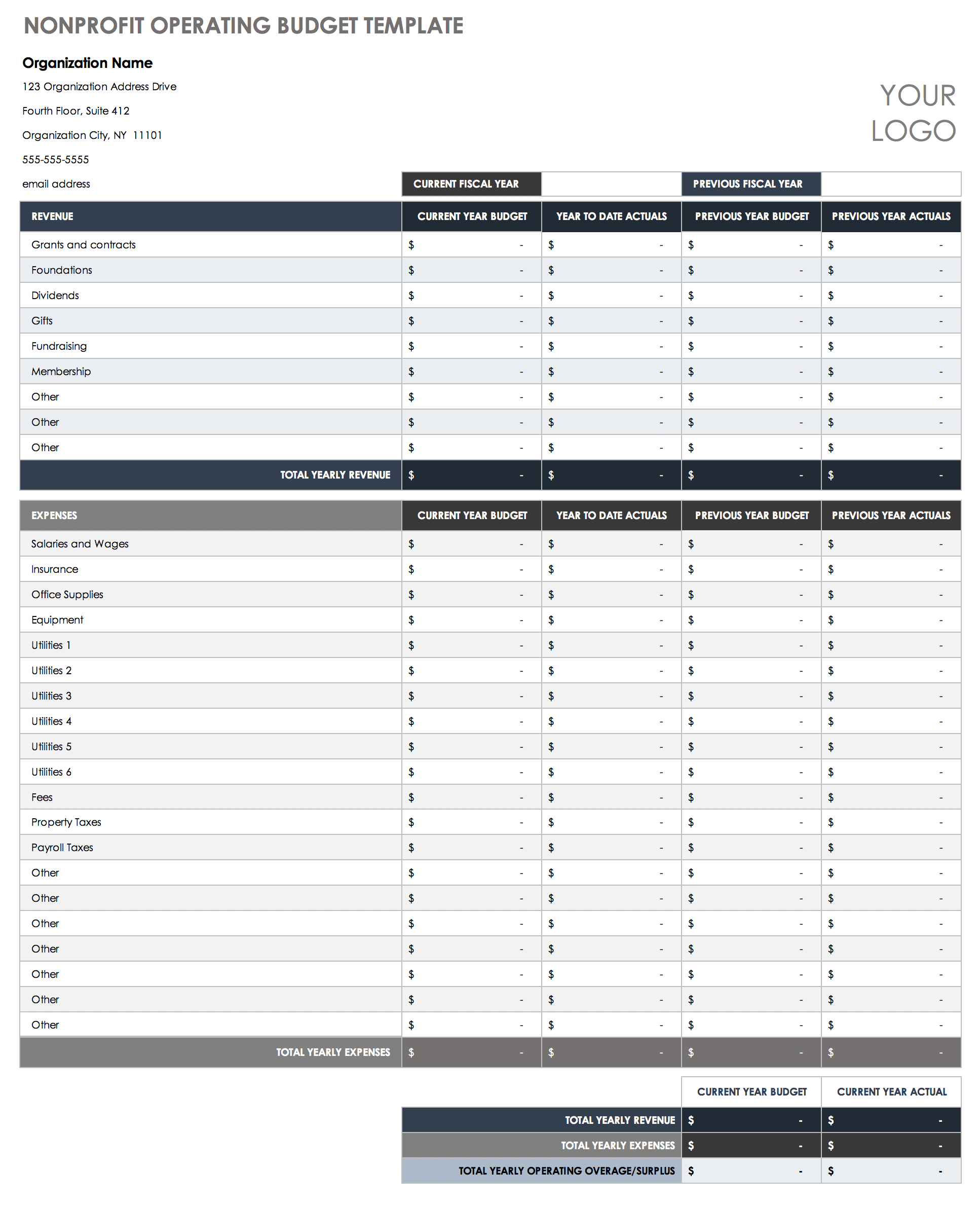 non profit budget worksheet