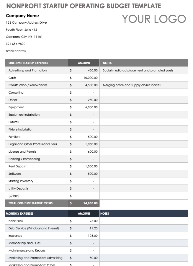 non profit budget worksheet