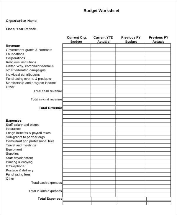 non profit worksheet