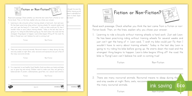 Fiction or Non-Fiction? Reading Passage Activity for 1st-2nd Grade