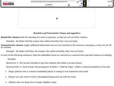 Nonrestrictive Clauses Lesson Plans &  Worksheets Reviewed by Teachers