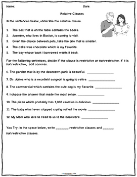 nonrestrictive clause worksheet