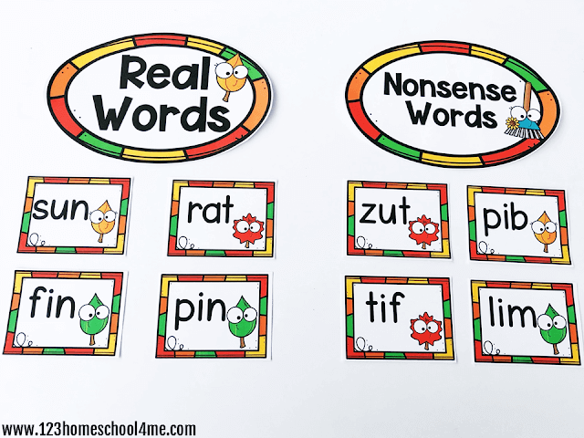 ? Fall Free Nonsense Word Worksheets