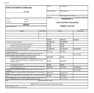 north carolina child support worksheet a