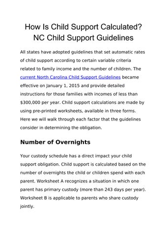 north carolina child support worksheet a