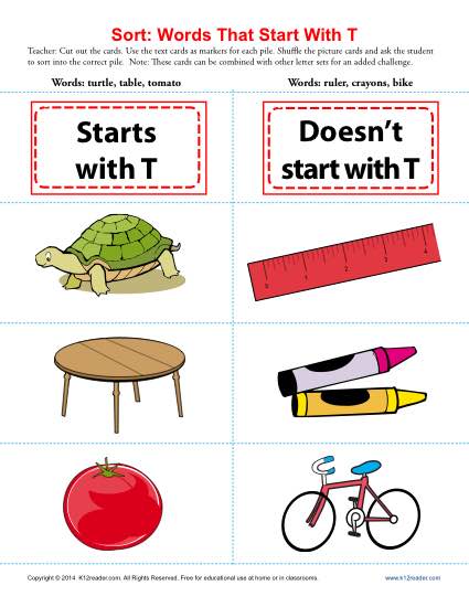 Words Starting With Letter T | Beginning Consonant Worksheets