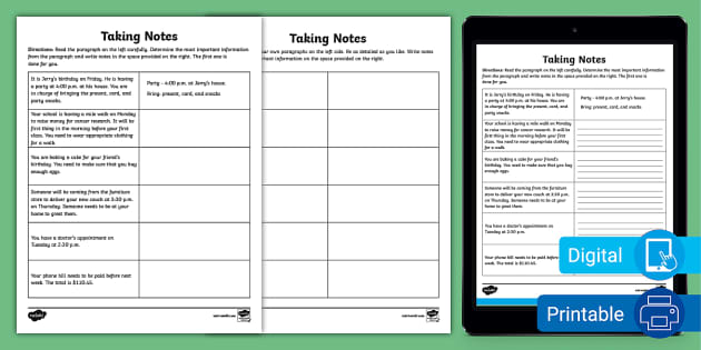 Note-taking Practice Activity for 3rd-5th Grade - Twinkl