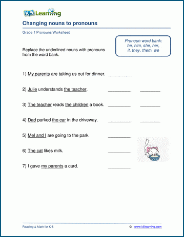 Nouns to pronouns worksheets | Worsheets library