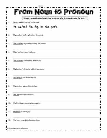 noun and pronoun worksheet