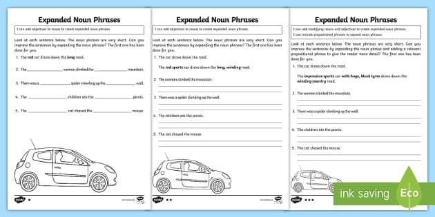 Expanded Noun Phrases Worksheet PDF | English (teacher made)