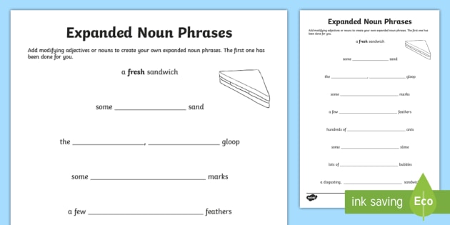 Expanded Noun Phrase Worksheet to Support the Teaching of The ...