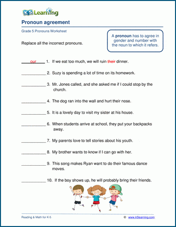 noun pronoun agreement worksheet