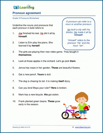 noun pronoun agreement worksheet