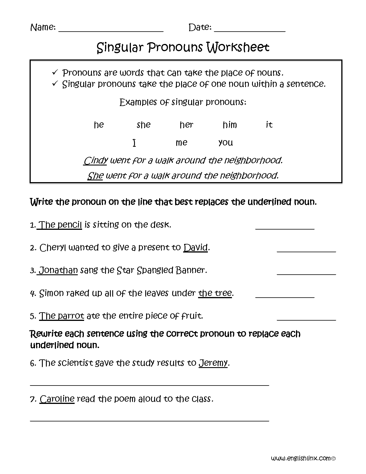 noun pronoun agreement worksheet