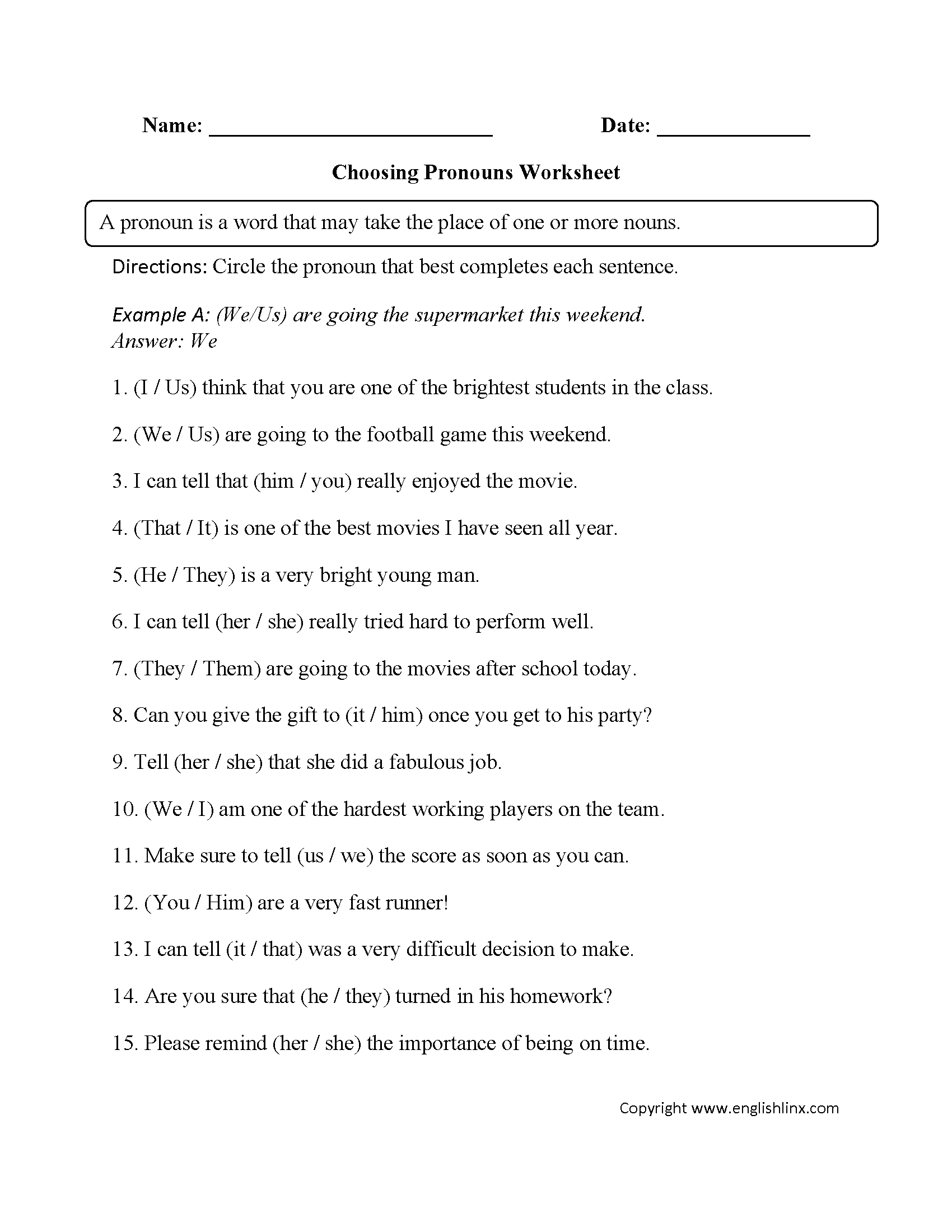 Word Usage Worksheets | Pronoun Agreement Worksheets