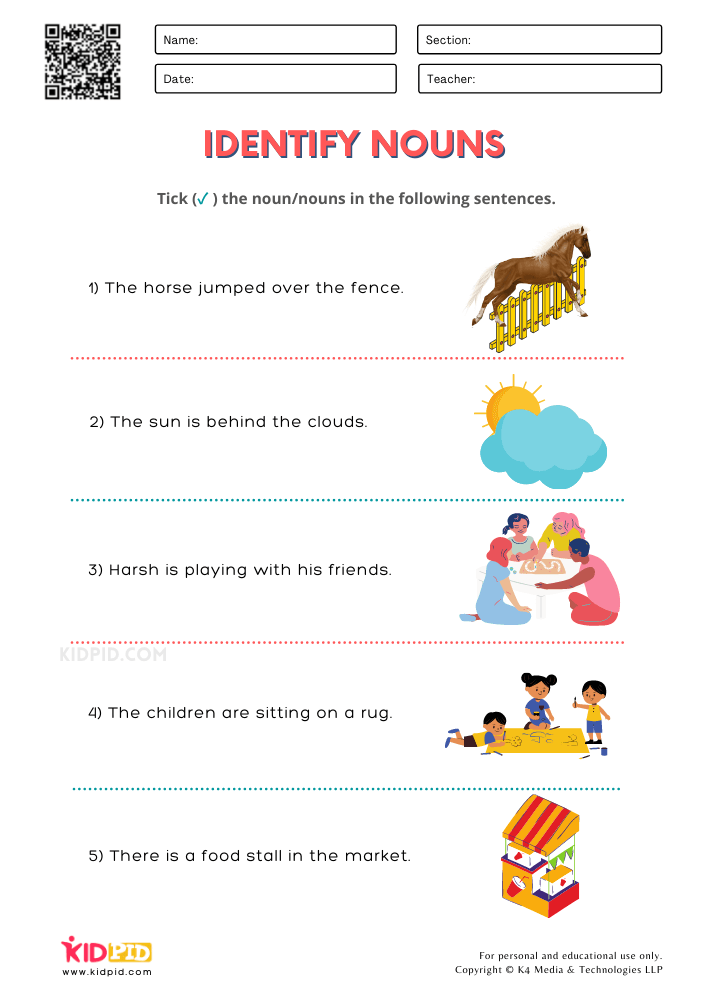 Find Nouns in Sentences Worksheets for Grade 2 - Kidpid