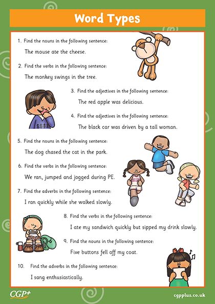 noun verb adjective worksheet pdf
