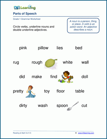 Nouns, verbs and adjectives worksheets | Worsheets library