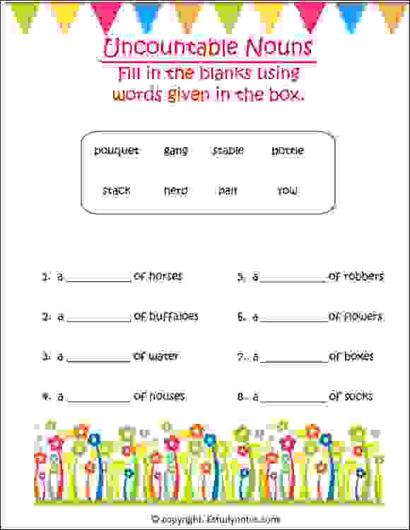 Uncountable Nouns Worksheet 4