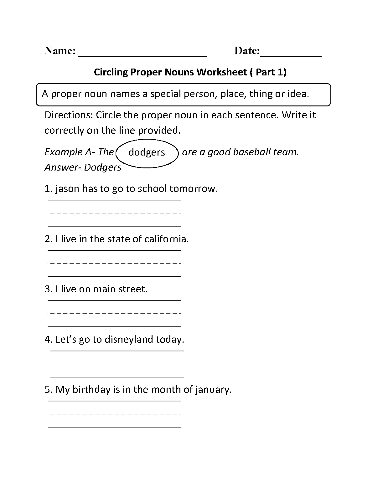 Proper and Common Nouns Worksheets | Circling Proper Nouns ...