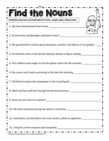 Noun Worksheet Worksheets