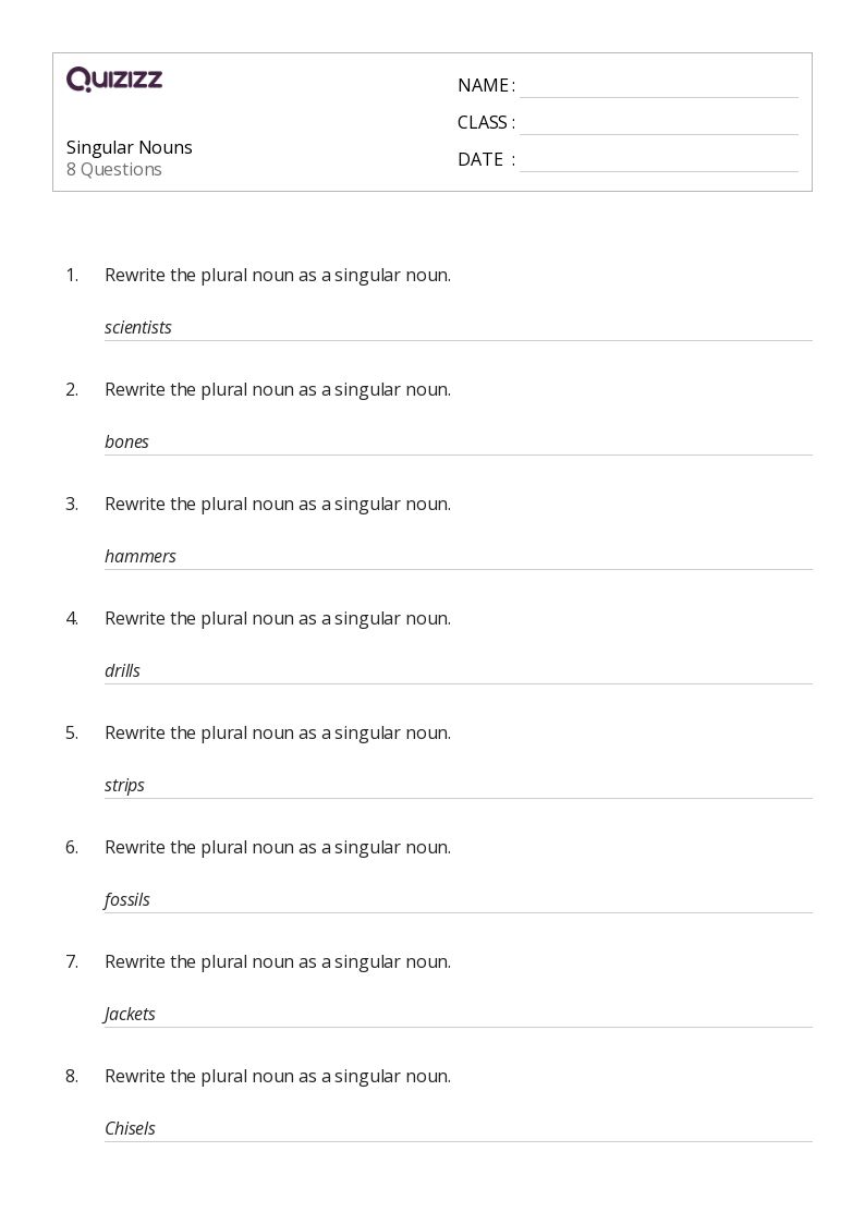 50+ Singular Nouns worksheets for 7th Grade on Quizizz | Free ...