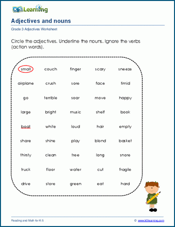 Adjectives and nouns worksheets for grade 3 | Worsheets library