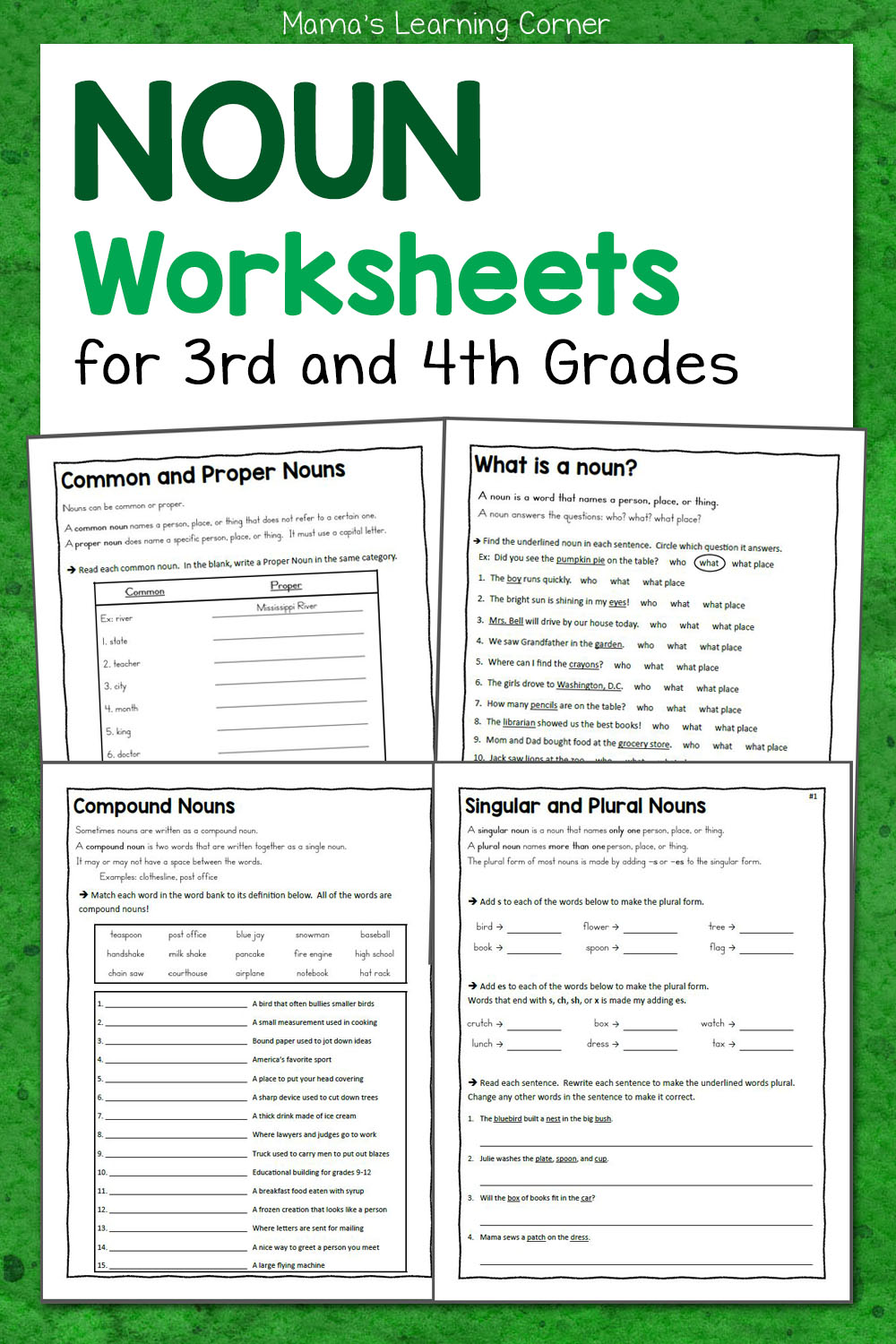Noun Worksheets for 3rd and 4th Grades - Mamas Learning Corner