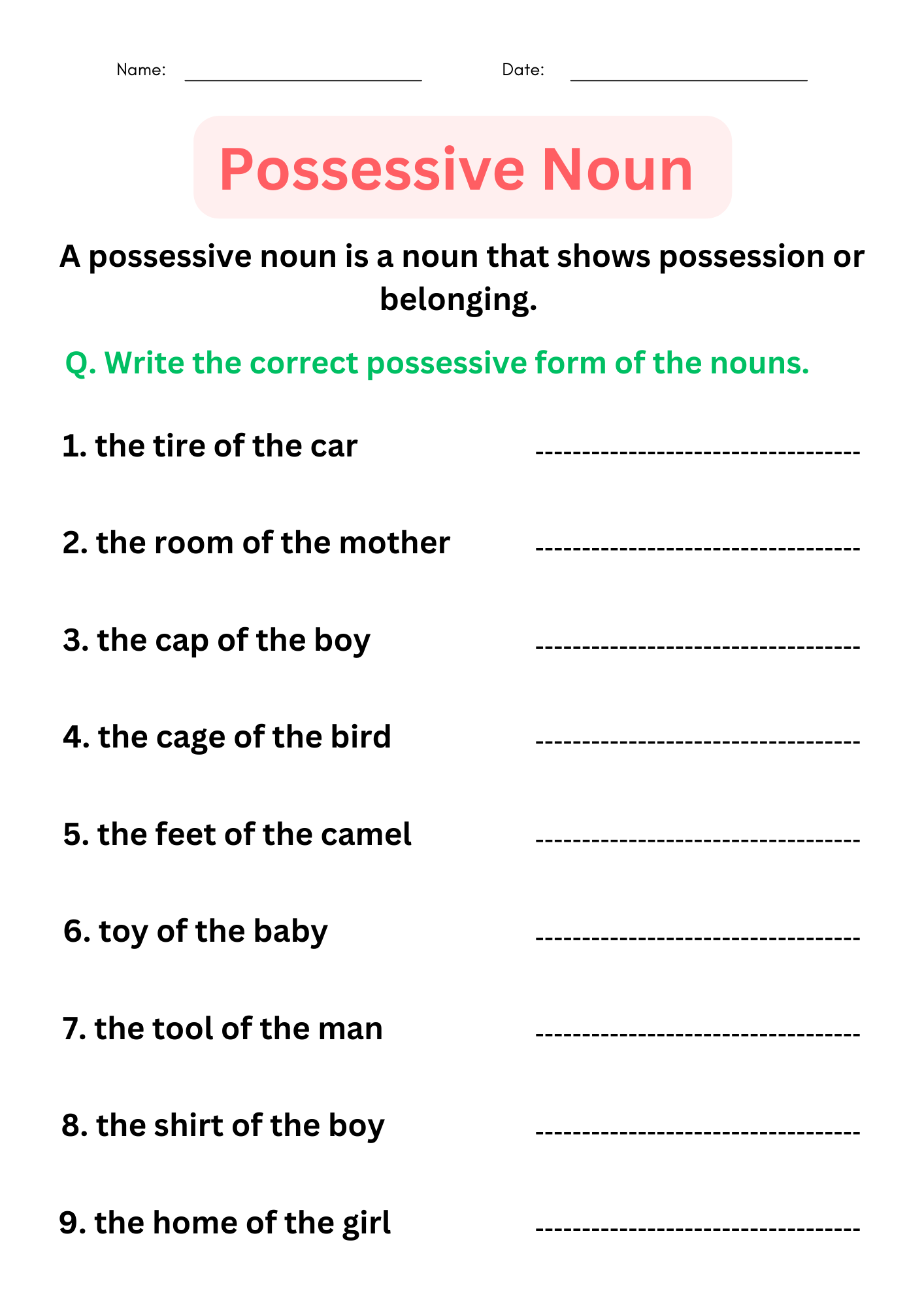 possessive nouns worksheets with answers - Digital and Printable ...