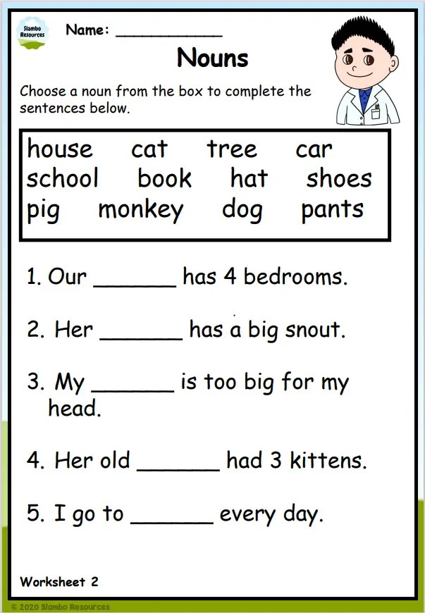 noun worksheet for grade 2
