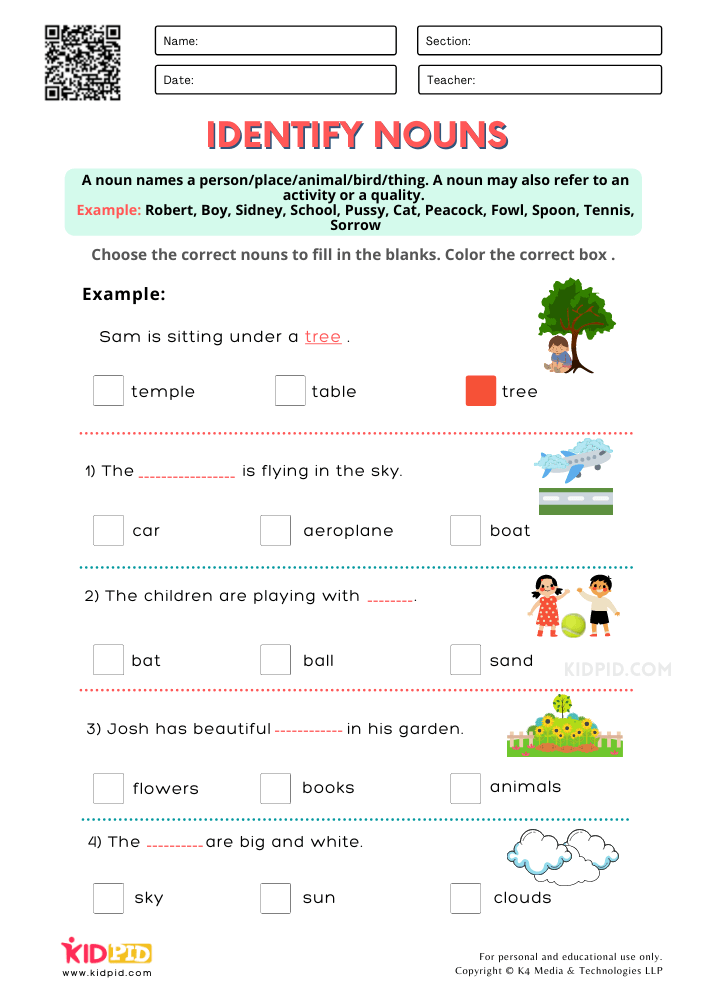 Identifying Nouns Worksheets for Grade 2 - Kidpid