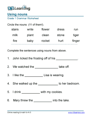 noun worksheet grade 1