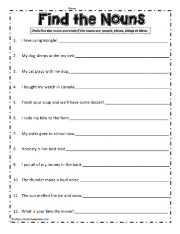 Find the Nouns Worksheet Worksheets