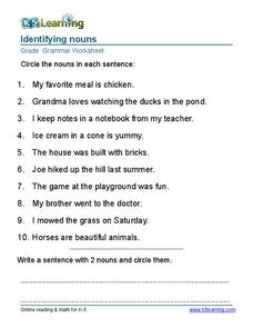 Identifying Nouns (Grade 2) Worksheet for 2nd Grade | Lesson Planet