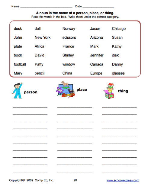 noun worksheet high school