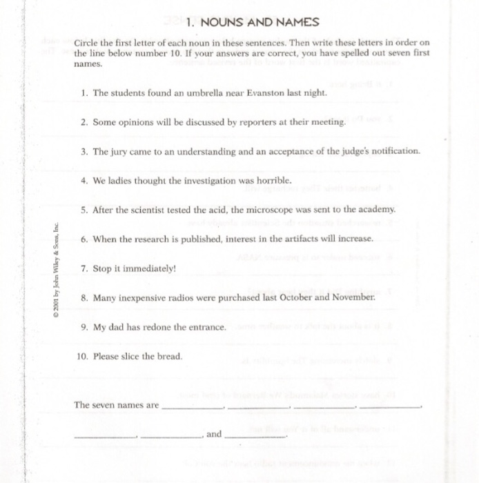 1. NOUNS AND NAMES Circle the first letter of each | Chegg.com