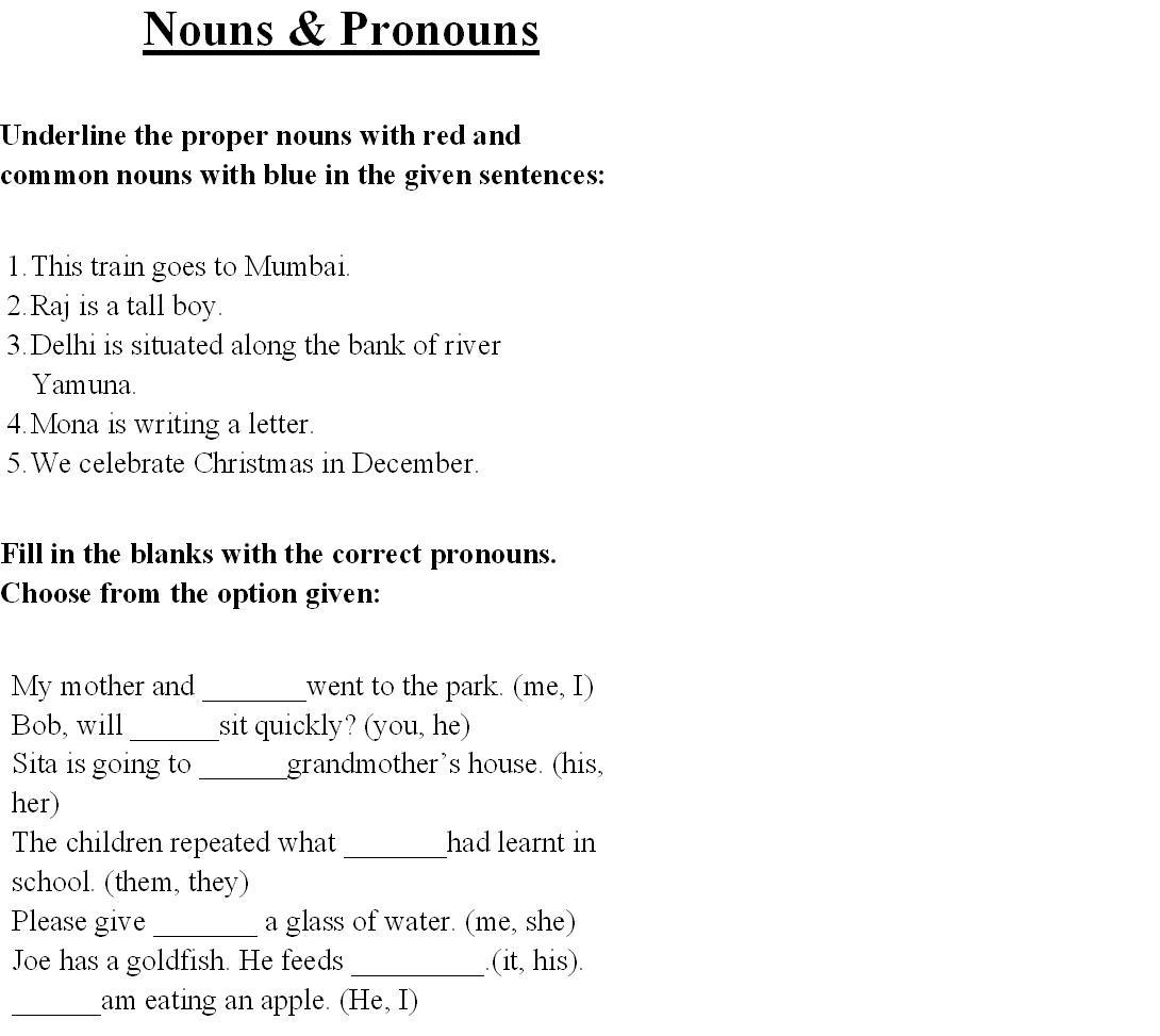 nouns and pronouns worksheet pdf